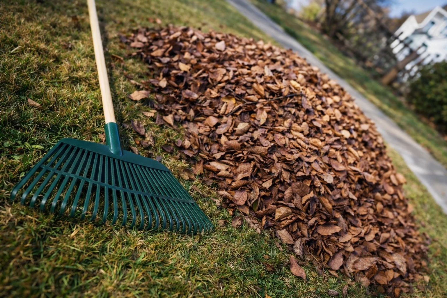 Fall leaf cleanup crew working in a Winnipeg yard